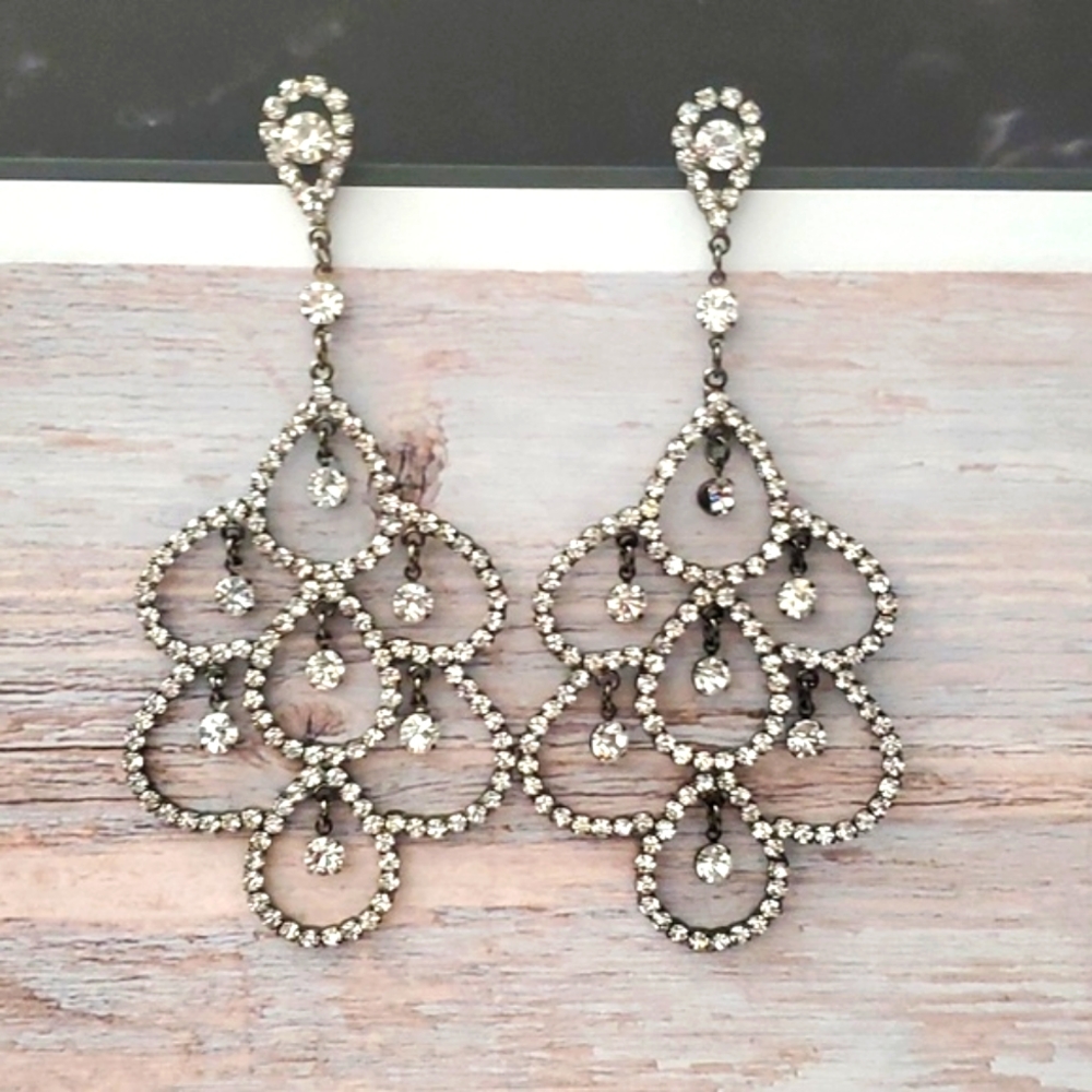 Vintage Gothic Silver Crystal Chandelier Earrings